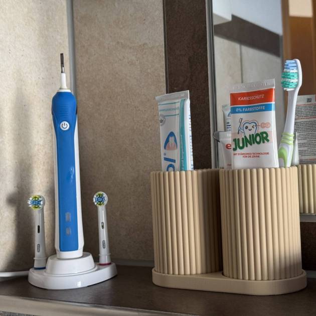 Conjunto de porta-escovas de dente canelado duplo