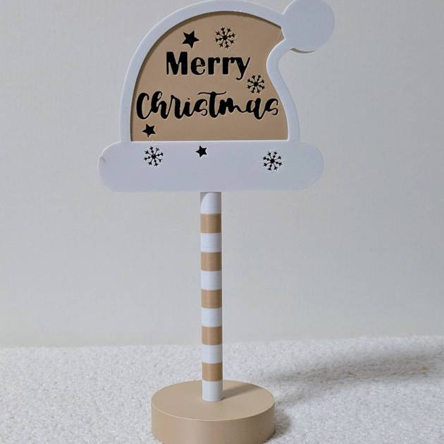 Placa de Feliz Natal com Chapéu de Pai Natal